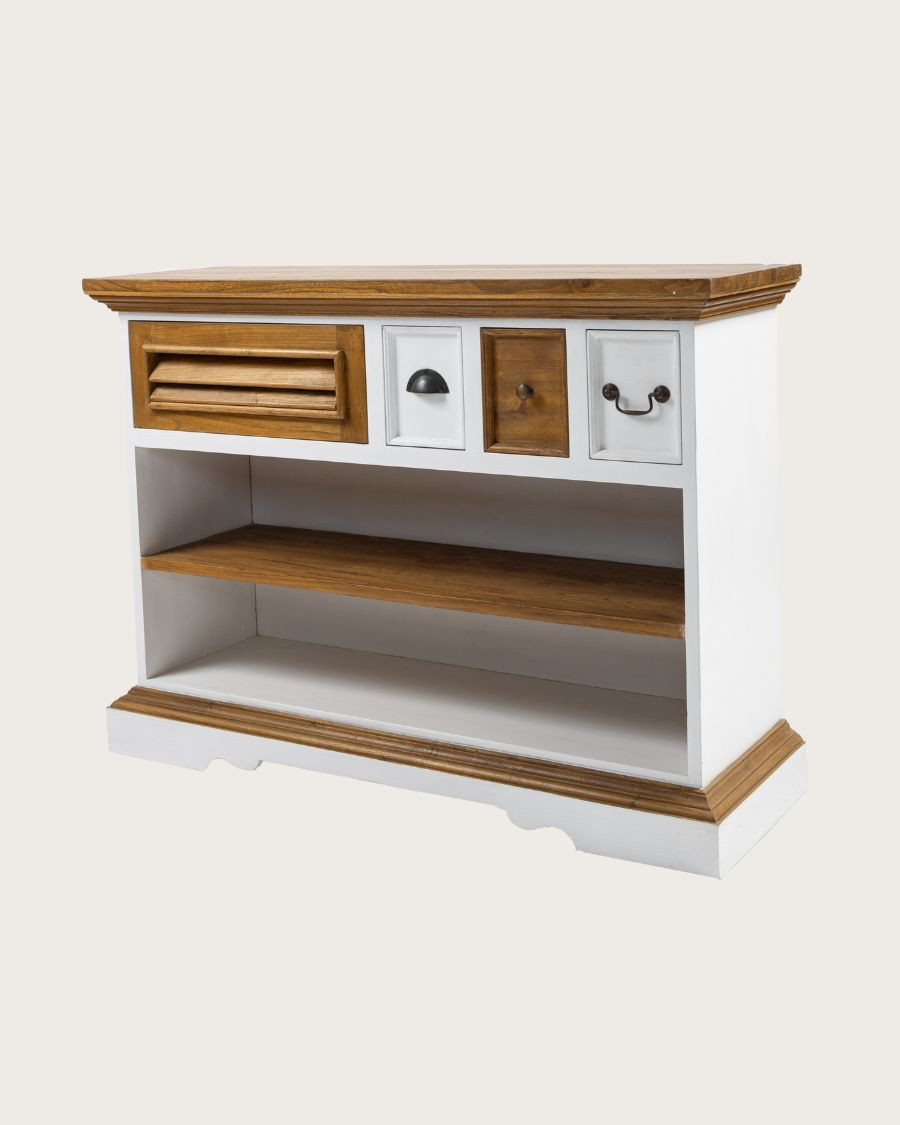Inda - Tavolino consolle in legno Sungkai - Bianco e naturale