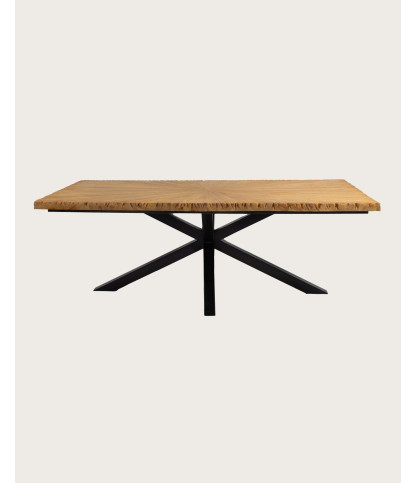 Mesa de comedor Sun - de teca maciza con motivo solar, 200 cm de largo, para 10 personas.