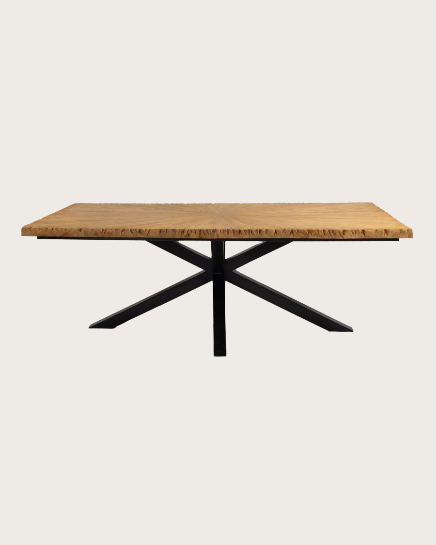 Tavolo da pranzo Sun in teak massello con motivo a sole, lunghezza 200 cm, 10 persone.