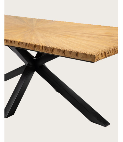 Sun - Table repas en teck massif motif soleil L200 cm 10 pers.