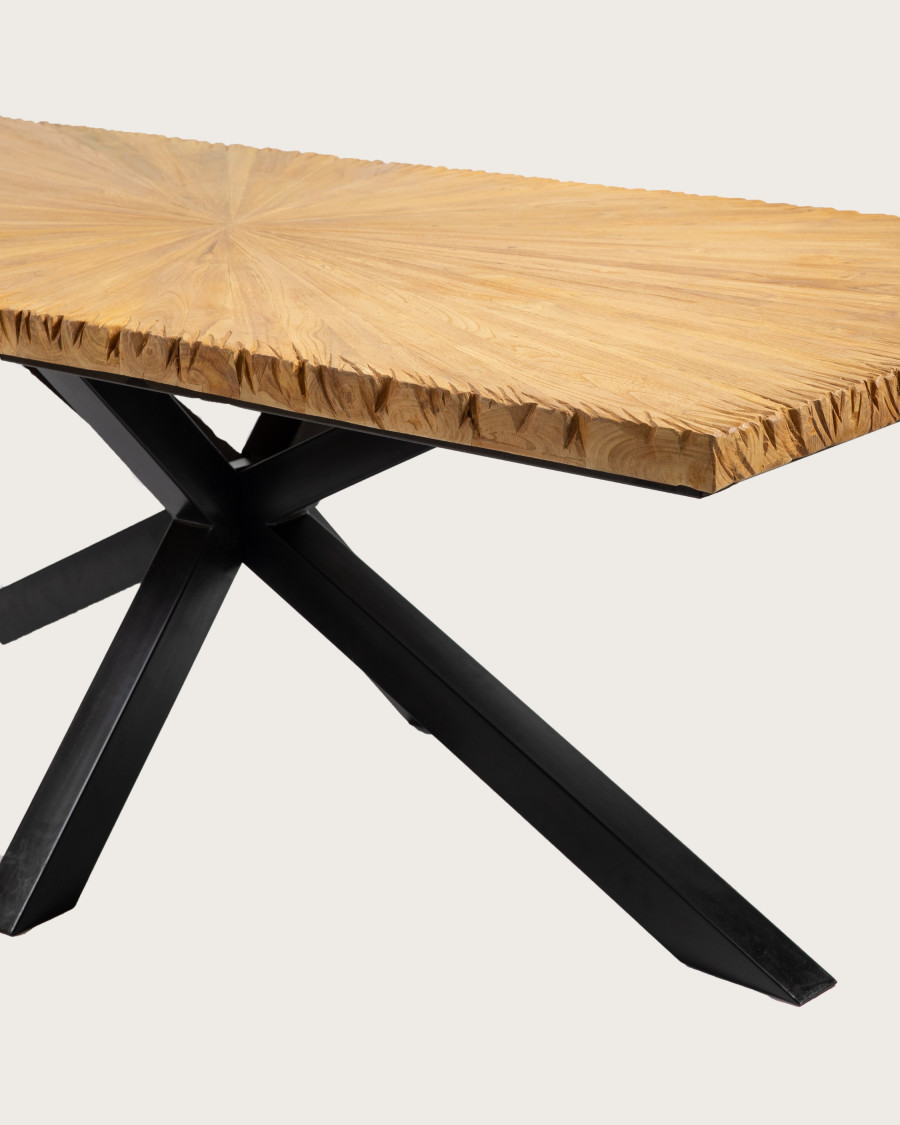 Mesa de comedor Sun - de teca maciza con motivo solar, 200 cm de largo, para 10 personas.