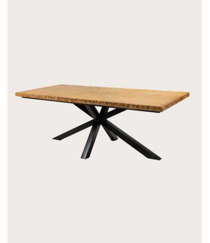 Sun - Mesa de comedor de teca maciza con diseño de sol, 200 cm, para 10 personas