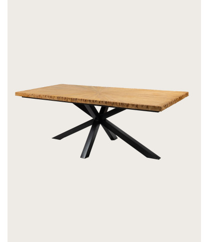 Tavolo da pranzo Sun in teak massello con motivo a sole, lunghezza 200 cm, 10 persone.