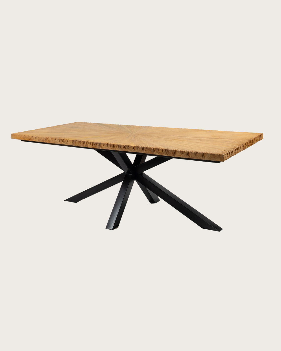 Mesa de comedor Sun - de teca maciza con motivo solar, 200 cm de largo, para 10 personas.