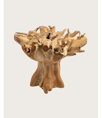 Forest - Table de jardin en bois brut de teck et en verre