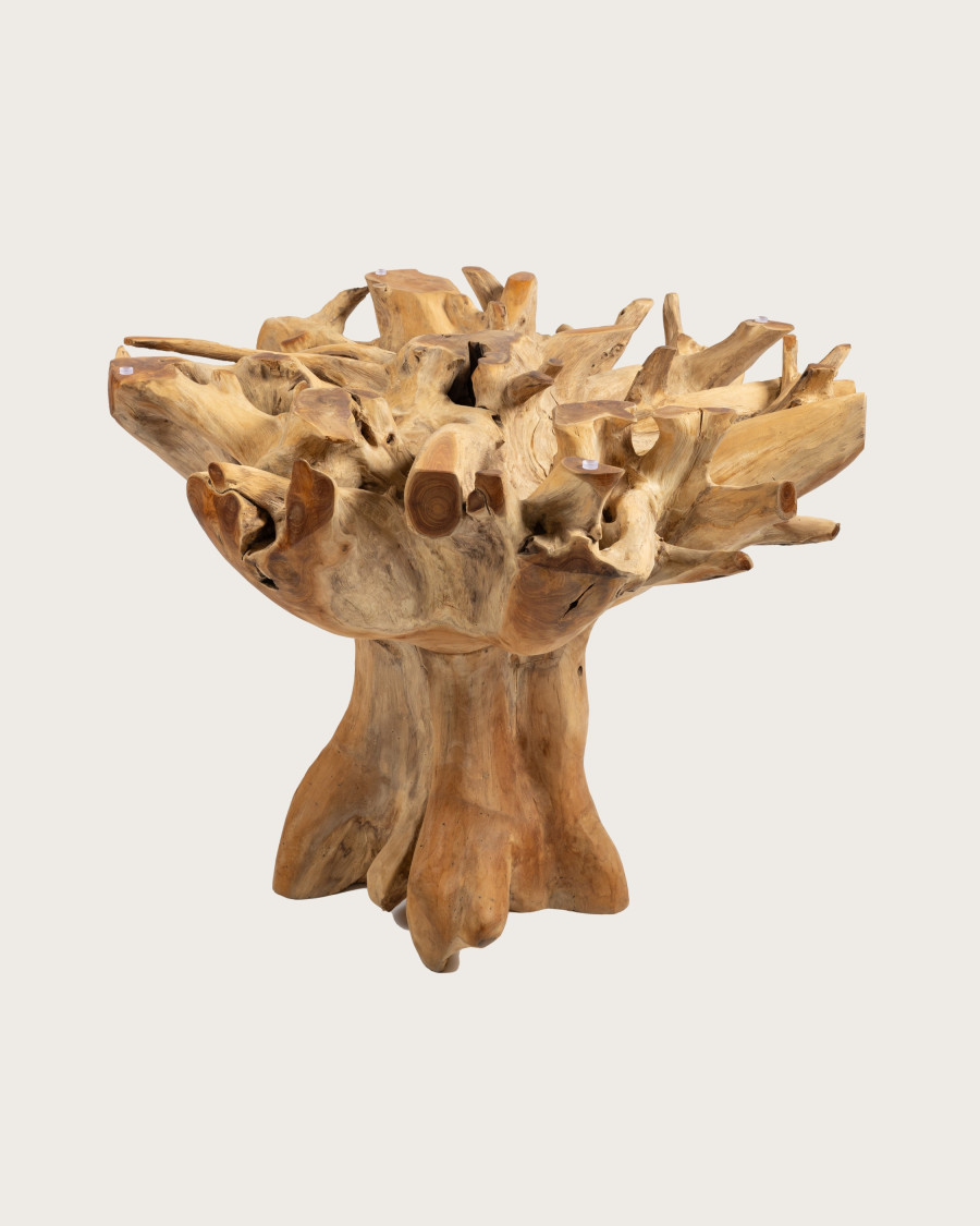 Forest - Table de jardin en bois brut de teck avec le plateau de verre