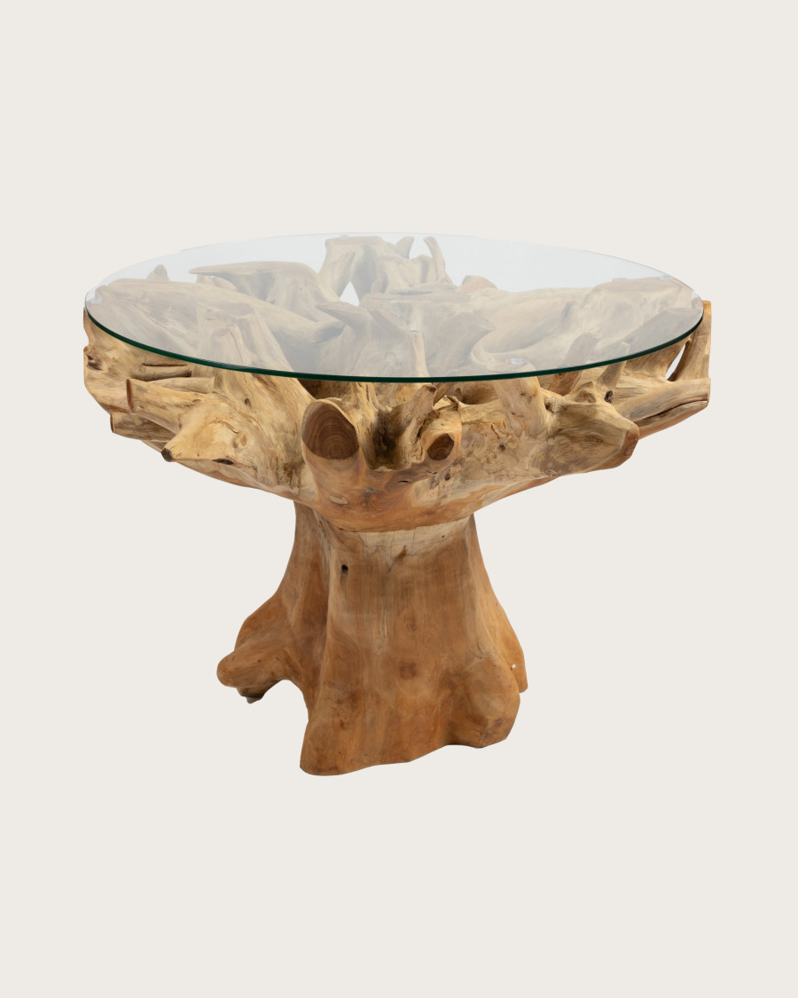 Forest - Table de jardin en bois brut de teck et en verre
