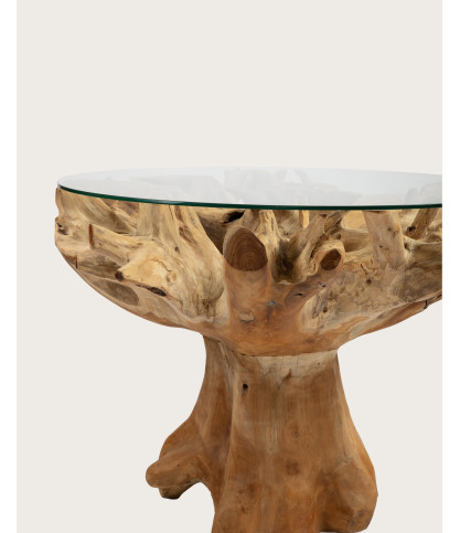 Forest - Table de jardin en bois brut de teck avec le plateau de verre