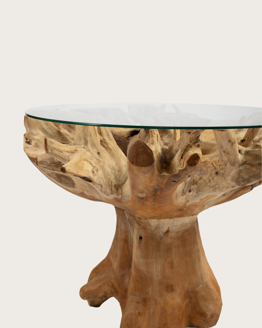 Forest - Table de jardin en bois brut de teck avec le plateau de verre