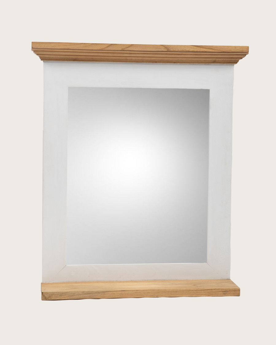 Inda - Espejo de pared rectangular de madera maciza con balda