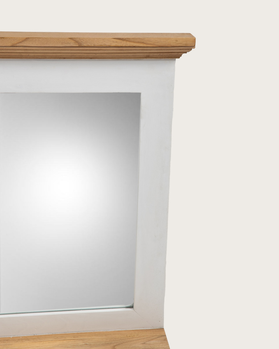 Inda - Espejo de pared rectangular de madera maciza con balda