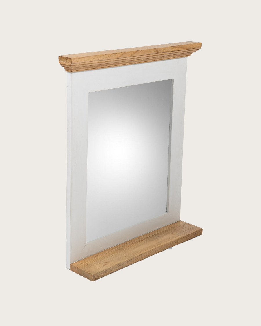 Inda - Espejo de pared rectangular de madera maciza con balda