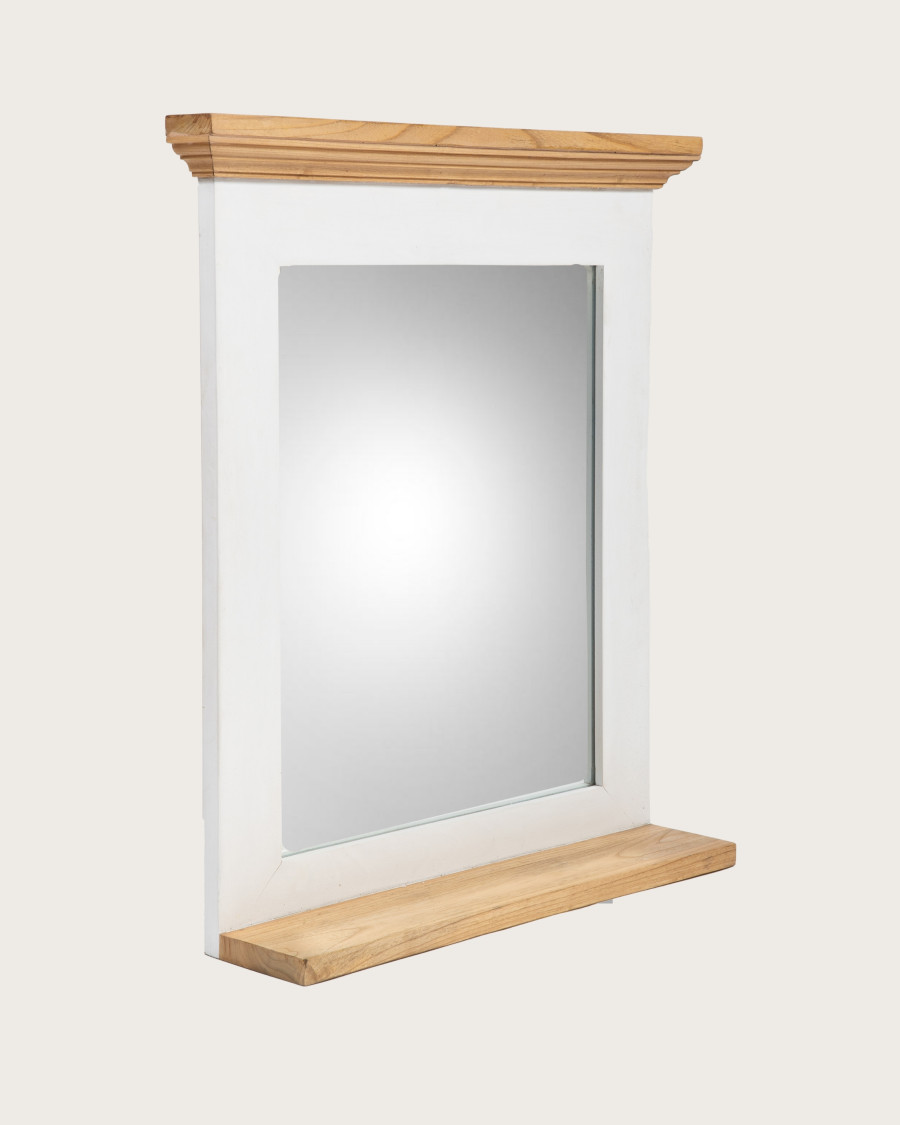Inda - Espejo de pared rectangular de madera maciza con balda