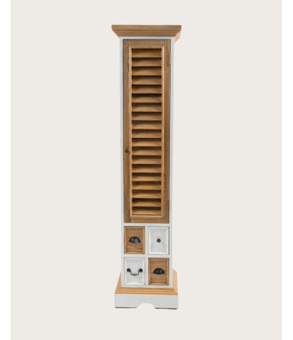 Inda - Colonne de salle de bain en bois massif blanche et naturelle