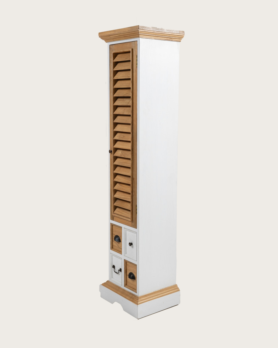 Inda - Colonne de salle de bain en bois massif blanche et naturelle