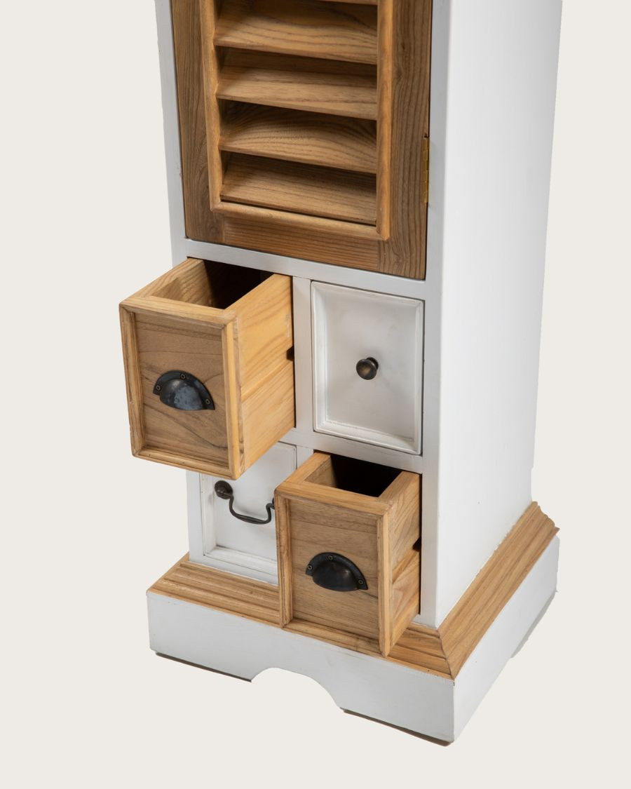 Inda - Columna de baño de madera maciza blanca y natural
