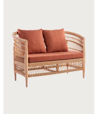 Lusso - Canapé de jardin 2 places en rotin, coussin amovible