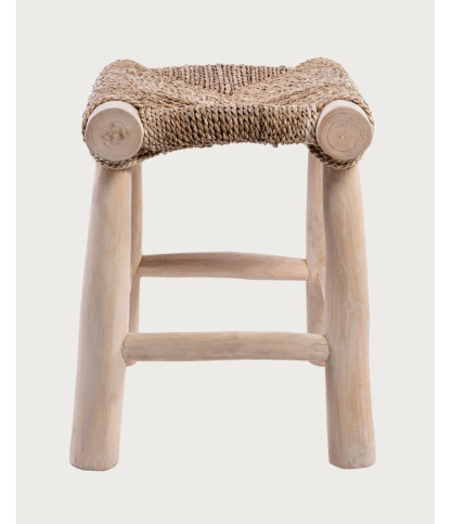 Matra - Tabouret en branche de teck et jacinthe d'eau