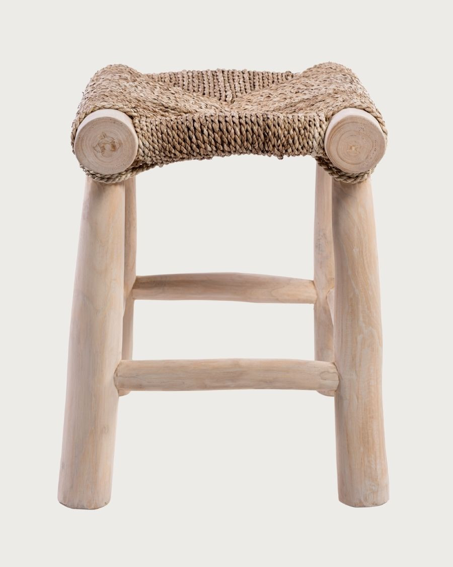 Matra - Tabouret en bois tressé en herbe de mer