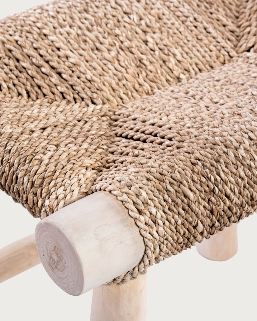 Matra - Tabouret en branche de teck et jacinthe d'eau