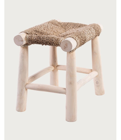 Matra - Tabouret en bois tressé en herbe de mer
