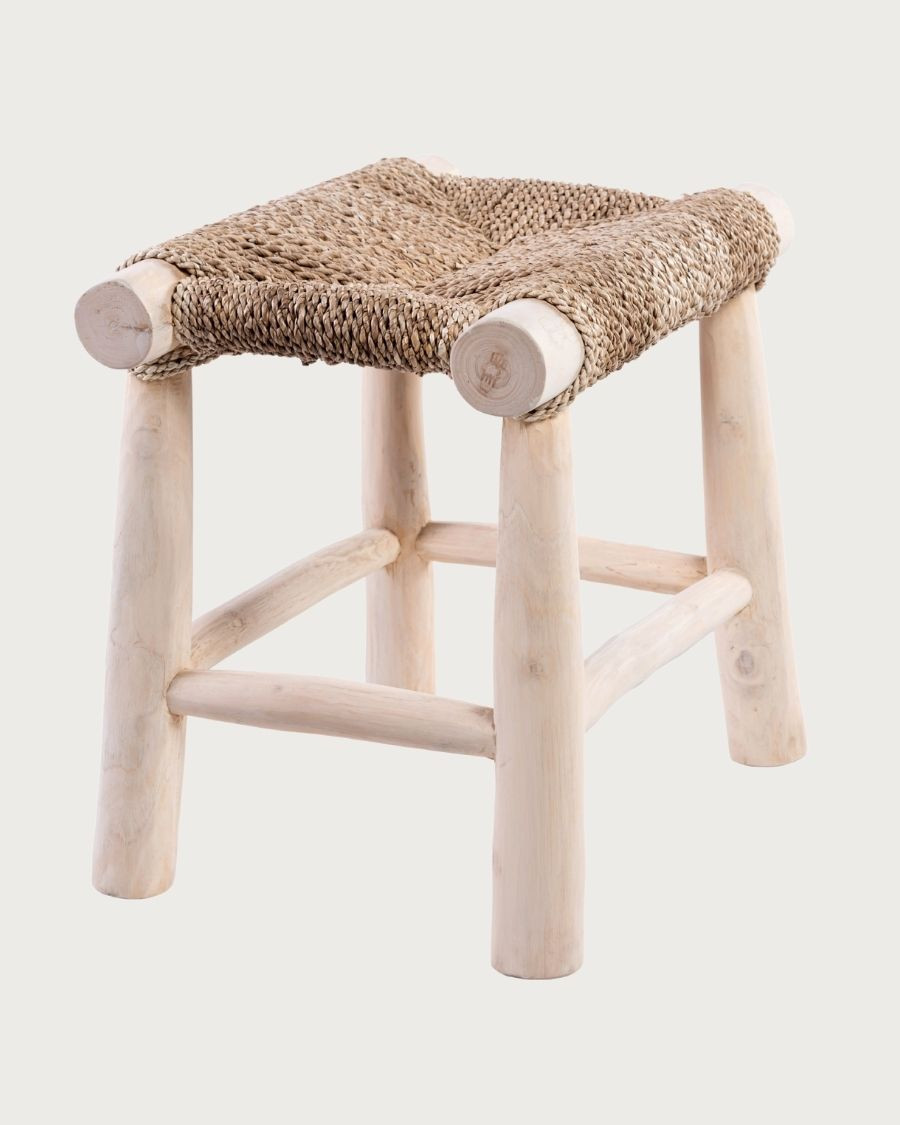 Matra - Tabouret en bois tressé en herbe de mer