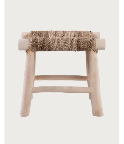 Matra - Tabouret en branche de teck et jacinthe d'eau