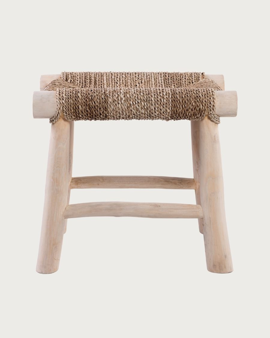 Matra - Tabouret en branche de teck et jacinthe d'eau