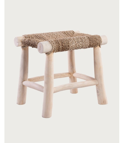Matra - Tabouret en branche de teck et jacinthe d'eau