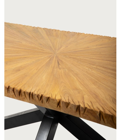 Tavolo da pranzo Sun in teak massello con motivo a sole, lunghezza 200 cm, 10 persone.
