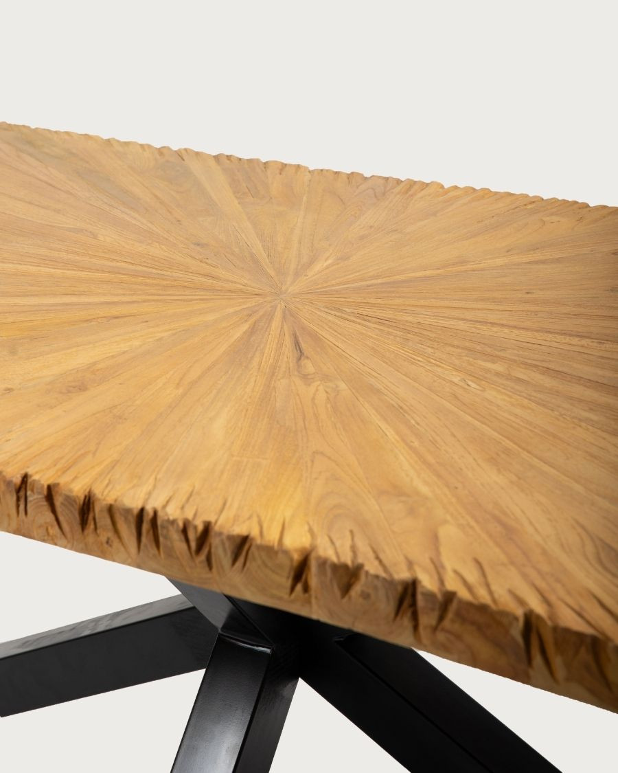 Sun – Esstisch aus massivem Teakholz mit Sonnenmotiv, L 200 cm, für 10 Personen