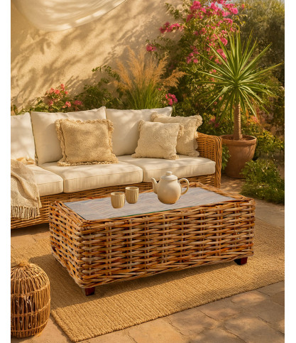 Weaverly - Tavolino da caffè in rattan intrecciato
