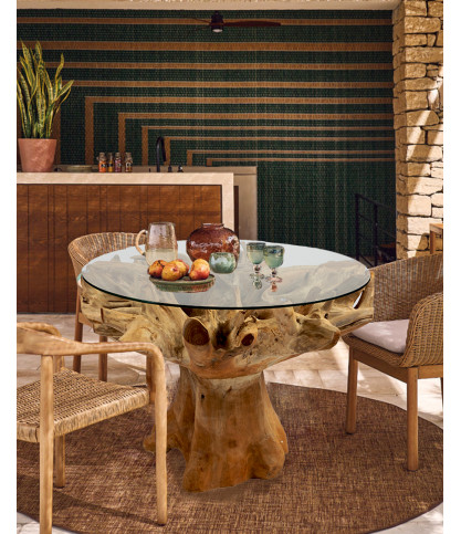 Forest - Table de jardin en bois brut de teck et en verre