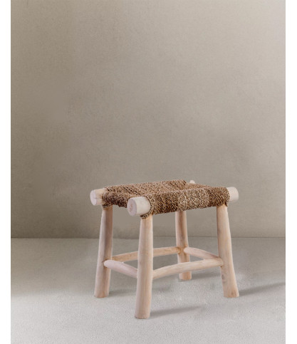 Matra - Tabouret en bois tressé en herbe de mer