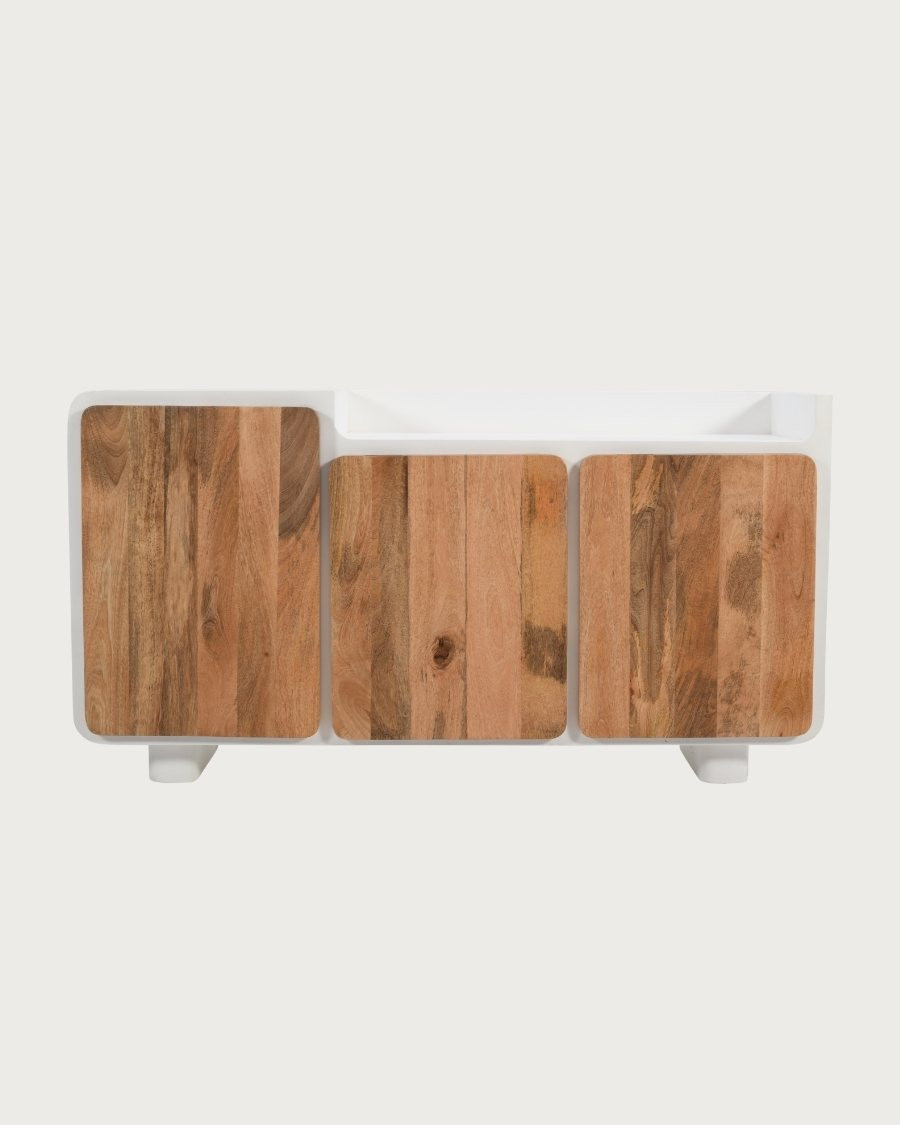 Noa - Low sideboard in MDF with concrete effect and recycled wood, 160 cm
