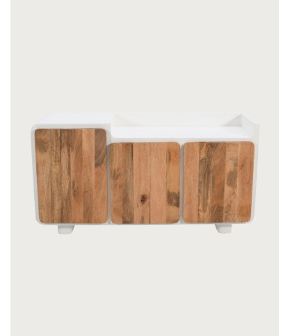 Noa - Buffet bas en MDF effet béton et bois recyclé 160 CM