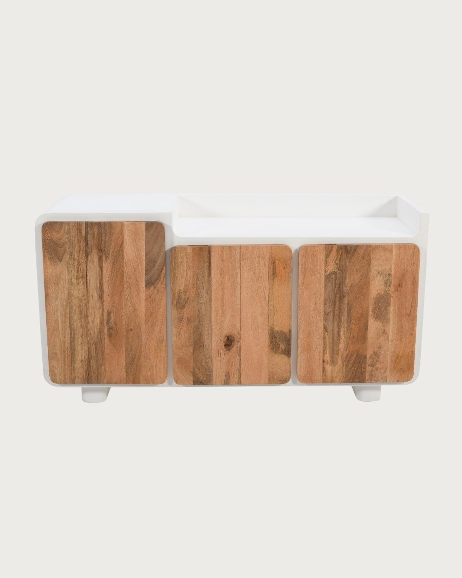 Noa - Credenza bassa in MDF effetto cemento e legno riciclato, 160 cm