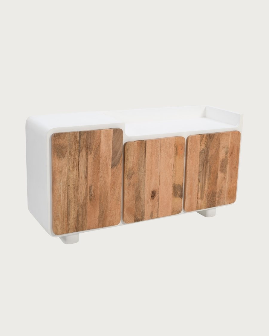 Noa - Low sideboard in MDF with concrete effect and recycled wood, 160 cm