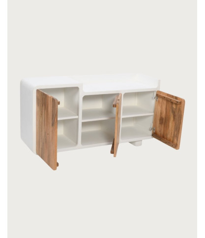 Noa - Laag dressoir van MDF met betonlook en gerecycled hout, 160 cm