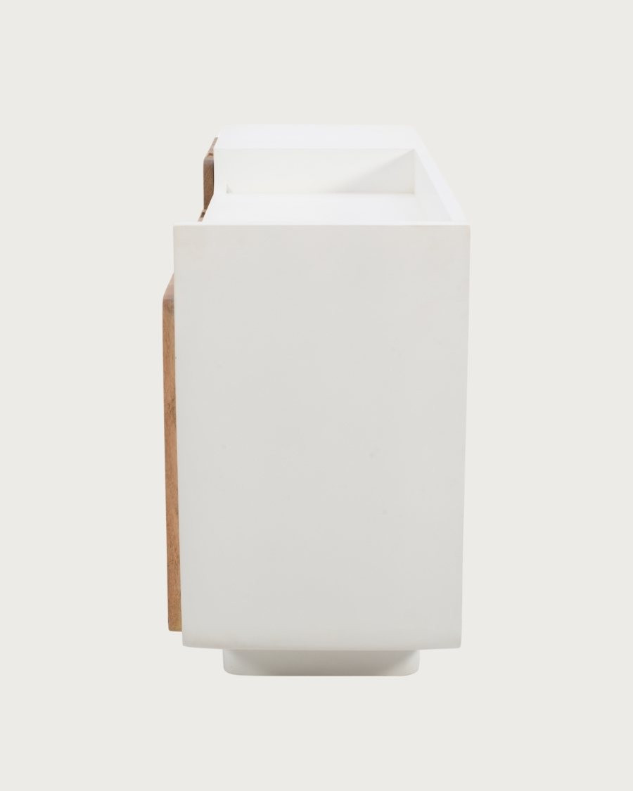 Noa - Low sideboard in MDF with concrete effect and recycled wood, 160 cm