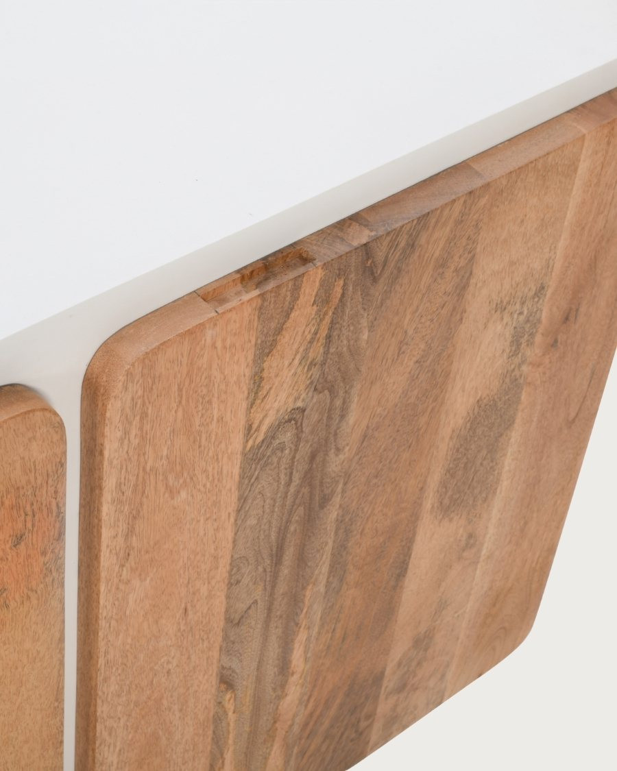 Noa - Low sideboard in MDF with concrete effect and recycled wood, 160 cm