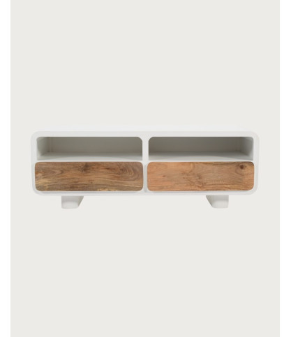 Noa - Mueble para TV de MDF con efecto hormigón y madera reciclada, 130 cm