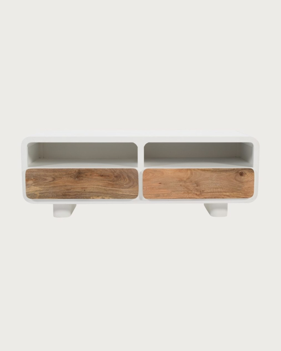 Noa - TV-meubel van MDF met betonlook en gerecycled hout, 130 cm