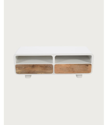 Noa - TV stand in concrete-effect MDF and recycled wood, 130 cm
