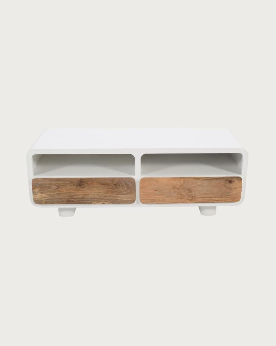 Noa - Mobile porta TV in MDF effetto cemento e legno riciclato, 130 cm