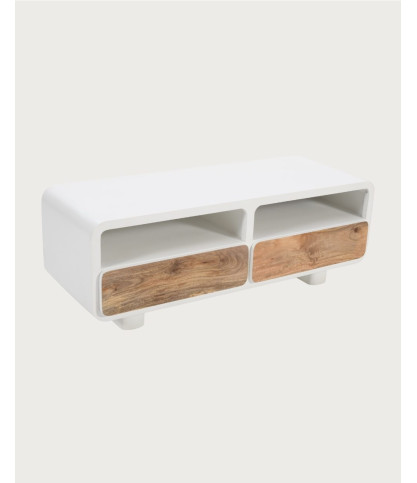 Noa – TV-Ständer aus MDF in Betonoptik und Recyclingholz, 130 cm