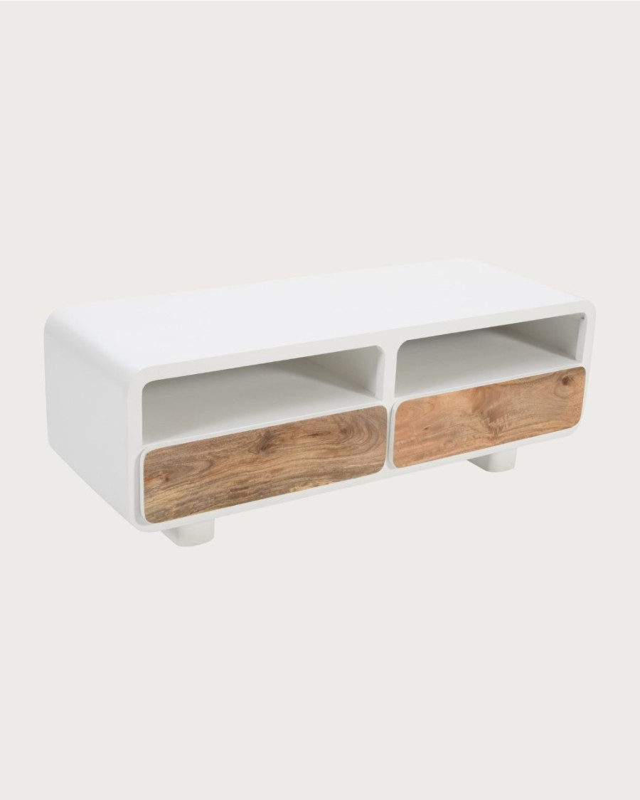 Noa - Mobile porta TV in MDF effetto cemento e legno riciclato, 130 cm