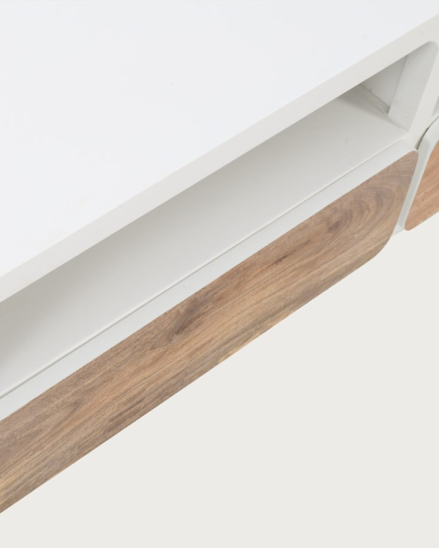 Noa – TV-Ständer aus MDF in Betonoptik und Recyclingholz, 130 cm
