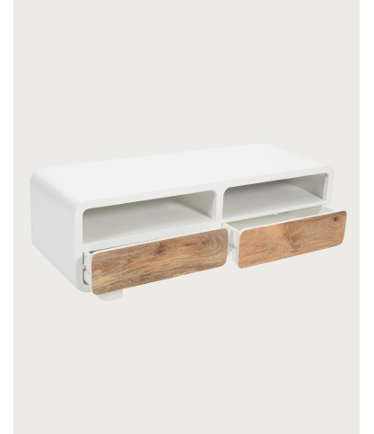 Noa - Mobile porta TV in MDF effetto cemento e legno riciclato, 130 cm