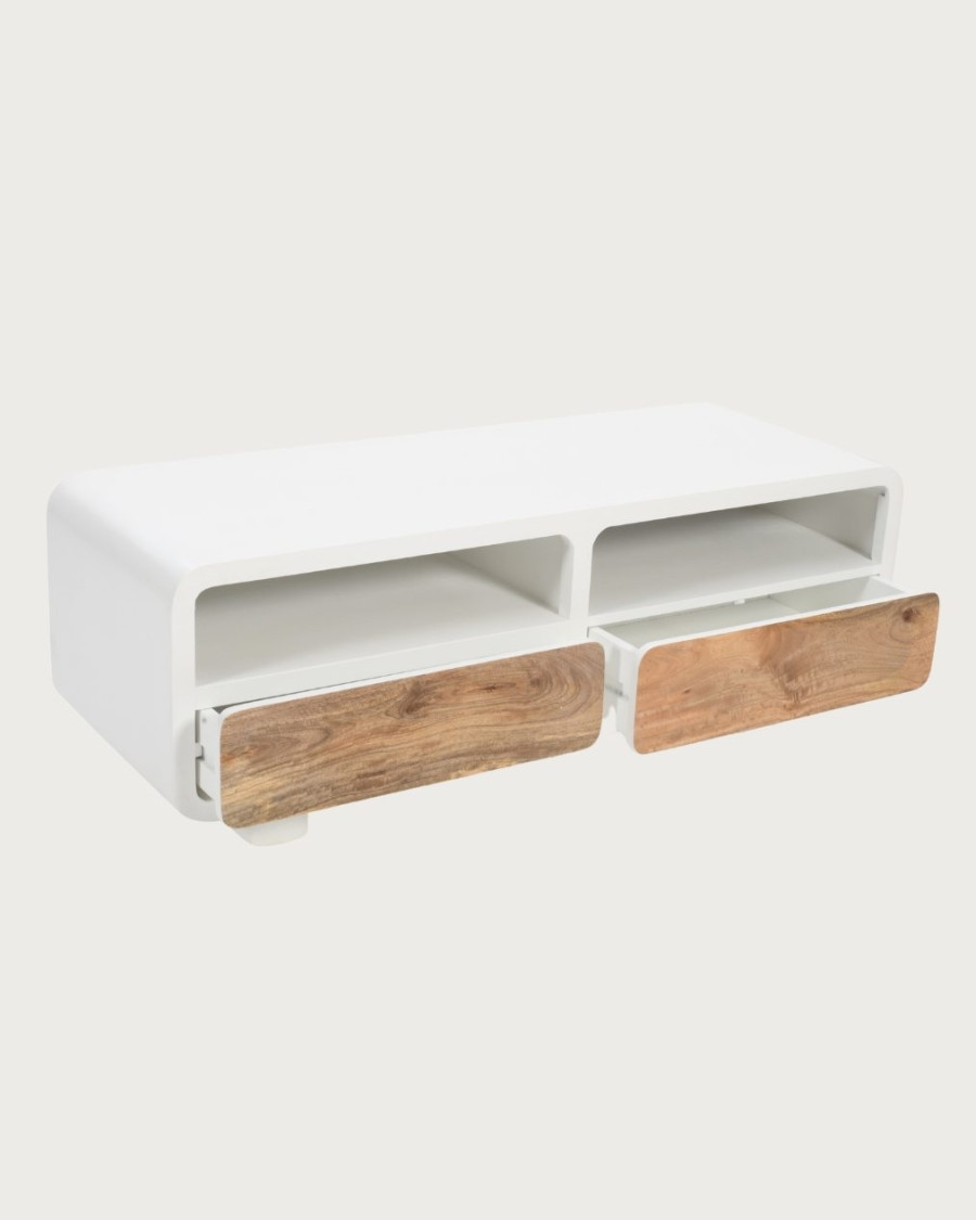 Noa - Mueble para TV de MDF con efecto hormigón y madera reciclada, 130 cm